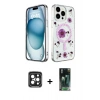 MARSİLYAN™- iPhone 15 Pro Max Kılıf Kozmos Doku - Şeffaf 360 Full Body Arka Koruyucu + PVD Metal Kamera Lens - SH