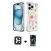 MARSİLYAN™- iPhone 15 Pro Max Kılıf Kozmos Doku - Şeffaf 360 Full Body Arka Koruyucu + PVD Metal Kamera Lens - SH
