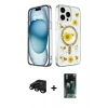 MARSİLYAN™- iPhone 15 Pro Max Kılıf Kozmos Doku - Şeffaf 360 Full Body Arka Koruyucu + Raze Metal Kamera Lens - SH
