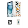 MARSİLYAN™- iPhone 15 Pro Max Kılıf Kozmos Doku - Şeffaf Pasifik Cam Ekran Koruyucu + PVD Metal Kamera Lens - LT
