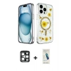 MARSİLYAN™- iPhone 15 Pro Max Kılıf Kozmos Doku - Şeffaf Pasifik Cam Ekran Koruyucu + PVD Metal Kamera Lens - LT