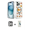MARSİLYAN™- iPhone 15 Pro Max Kılıf Kozmos Doku - Şeffaf Pasifik Cam Ekran Koruyucu + PVD Metal Kamera Lens - GS