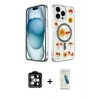 MARSİLYAN™- iPhone 15 Pro Max Kılıf Kozmos Doku - Şeffaf Pasifik Cam Ekran Koruyucu + PVD Metal Kamera Lens - TU