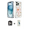 MARSİLYAN™- iPhone 15 Pro Max Kılıf Kozmos Doku - Şeffaf Pasifik Cam Ekran Koruyucu + PVD Metal Kamera Lens - TU