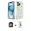 MARSİLYAN™- iPhone 15 Pro Max Kılıf Kozmos Doku - Şeffaf Pasifik Cam Ekran Koruyucu + PVD Metal Kamera Lens - TU