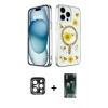 MARSİLYAN™- iPhone 15 Pro Max Kılıf Kozmos Doku - Siyah 360 Mat Full Body Arka Koruyucu + Lacivert PVD Metal Kamera Lens