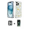 MARSİLYAN™- iPhone 15 Pro Max Kılıf Kozmos Doku - Siyah 360 Mat Full Body Arka Koruyucu + Lacivert PVD Metal Kamera Lens