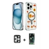 MARSİLYAN™- iPhone 15 Pro Max Kılıf Kozmos Doku - Siyah 360 Mat Full Body Arka Koruyucu + Lacivert PVD Metal Kamera Lens
