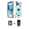 MARSİLYAN™- iPhone 15 Pro Max Kılıf Kozmos Doku - Siyah 360 Mat Full Body Arka Koruyucu + Lacivert PVD Metal Kamera Lens