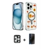 MARSİLYAN™- iPhone 15 Pro Max Kılıf Kozmos Doku - Siyah 3D Antistatik Hayalet Cam Ekran Koruyucu + PVD Metal Kamera Lens - LT