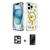 MARSİLYAN™- iPhone 15 Pro Max Kılıf Kozmos Doku - Siyah 3D Antistatik Hayalet Cam Ekran Koruyucu + PVD Metal Kamera Lens - LT