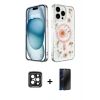 MARSİLYAN™- iPhone 15 Pro Max Kılıf Kozmos Doku - Siyah 3D Antistatik Hayalet Cam Ekran Koruyucu + PVD Metal Kamera Lens - SH