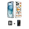 MARSİLYAN™- iPhone 15 Pro Max Kılıf Kozmos Doku - Siyah 3D Antistatik Hayalet Cam Ekran Koruyucu + PVD Metal Kamera Lens - SH
