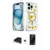 MARSİLYAN™- iPhone 15 Pro Max Kılıf Kozmos Doku - Siyah 3D Antistatik Hayalet Cam Ekran Koruyucu + Raze Metal Kamera Lens - TMGI