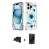 MARSİLYAN™- iPhone 15 Pro Max Kılıf Kozmos Doku - Siyah 3D Antistatik Hayalet Cam Ekran Koruyucu + Raze Metal Kamera Lens - TMGI