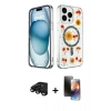MARSİLYAN™- iPhone 15 Pro Max Kılıf Kozmos Doku - Siyah 3D Antistatik Mat Seramik Nano Ekran Koruyucu + Raze Metal Kamera Lens - SH