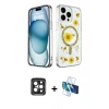MARSİLYAN™- iPhone 15 Pro Max Kılıf Kozmos Doku - Siyah 3D Antistatik Seramik Nano Ekran Koruyucu + PVD Metal Kamera Lens - SH