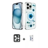 MARSİLYAN™- iPhone 15 Pro Max Kılıf Kozmos Doku - Siyah Bilvis 0.18mm Plus Cam Ekran Koruyucu + PVD Metal Kamera Lens - LT