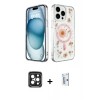 MARSİLYAN™- iPhone 15 Pro Max Kılıf Kozmos Doku - Siyah Bilvis 0.18mm Plus Cam Ekran Koruyucu + PVD Metal Kamera Lens - SH