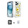 MARSİLYAN™- iPhone 15 Pro Max Kılıf Kozmos Doku - Siyah Bilvis 0.18mm Plus Cam Ekran Koruyucu + PVD Metal Kamera Lens - SH