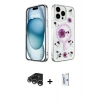 MARSİLYAN™- iPhone 15 Pro Max Kılıf Kozmos Doku - Siyah Bilvis 0.18mm Plus Cam Ekran Koruyucu + Raze Metal Kamera Lens - GS
