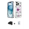 MARSİLYAN™- iPhone 15 Pro Max Kılıf Kozmos Doku - Siyah Bilvis 0.18mm Plus Cam Ekran Koruyucu + Siyah Raze Metal Kamera Lens