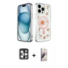 MARSİLYAN™- iPhone 15 Pro Max Kılıf Kozmos Doku - Siyah Bilvis 3D Mat Cam Ekran Koruyucu + PVD Metal Kamera Lens - LT