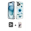MARSİLYAN™- iPhone 15 Pro Max Kılıf Kozmos Doku - Siyah Bilvis 3D Mat Cam Ekran Koruyucu + PVD Metal Kamera Lens - SH