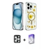 MARSİLYAN™- iPhone 15 Pro Max Kılıf Kozmos Doku - Siyah Bilvis 5in1 3D Magic Cam Ekran Koruyucu + PVD Metal Kamera Lens - LT