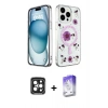 MARSİLYAN™- iPhone 15 Pro Max Kılıf Kozmos Doku - Siyah Bilvis 5in1 3D Magic Cam Ekran Koruyucu + PVD Metal Kamera Lens - SH