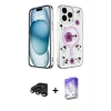 MARSİLYAN™- iPhone 15 Pro Max Kılıf Kozmos Doku - Siyah Bilvis 5in1 3D Magic Cam Ekran Koruyucu + Raze Metal Kamera Lens - TMGI
