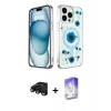 MARSİLYAN™- iPhone 15 Pro Max Kılıf Kozmos Doku - Siyah Bilvis 5in1 3D Magic Cam Ekran Koruyucu + Raze Metal Kamera Lens - SH