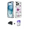 MARSİLYAN™- iPhone 15 Pro Max Kılıf Kozmos Doku - Siyah Bilvis 5in1 3D Magic Cam Ekran Koruyucu + Raze Metal Kamera Lens - LT