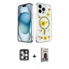 MARSİLYAN™- iPhone 15 Pro Max Kılıf Kozmos Doku - Siyah Bilvis Hayalet Cam Ekran Koruyucu + PVD Metal Kamera Lens - LT