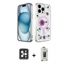 MARSİLYAN™- iPhone 15 Pro Max Kılıf Kozmos Doku - Siyah Bilvis Hayalet Cam Ekran Koruyucu + Siyah PVD Metal Kamera Lens