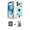 MARSİLYAN™- iPhone 15 Pro Max Kılıf Kozmos Doku - Siyah Bilvis Hayalet Cam Ekran Koruyucu + PVD Metal Kamera Lens - SH