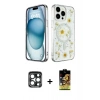 MARSİLYAN™- iPhone 15 Pro Max Kılıf Kozmos Doku - Siyah Buffer Cam Ekran Koruyucu + PVD Metal Kamera Lens - LT