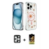 MARSİLYAN™- iPhone 15 Pro Max Kılıf Kozmos Doku - Siyah Buffer Cam Ekran Koruyucu + PVD Metal Kamera Lens - LT