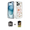 MARSİLYAN™- iPhone 15 Pro Max Kılıf Kozmos Doku - Siyah Buffer Cam Ekran Koruyucu + PVD Metal Kamera Lens - TU