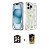 MARSİLYAN™- iPhone 15 Pro Max Kılıf Kozmos Doku - Siyah Buffer Cam Ekran Koruyucu + PVD Metal Kamera Lens - TU