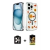 MARSİLYAN™- iPhone 15 Pro Max Kılıf Kozmos Doku - Siyah Buffer Cam Ekran Koruyucu + PVD Metal Kamera Lens - TU
