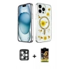 MARSİLYAN™- iPhone 15 Pro Max Kılıf Kozmos Doku - Siyah Buffer Cam Ekran Koruyucu + PVD Metal Kamera Lens - LT