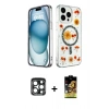 MARSİLYAN™- iPhone 15 Pro Max Kılıf Kozmos Doku - Siyah Buffer Cam Ekran Koruyucu + PVD Metal Kamera Lens - LT