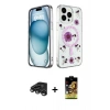 MARSİLYAN™- iPhone 15 Pro Max Kılıf Kozmos Doku - Siyah Buffer Cam Ekran Koruyucu + Titanyum Gri Raze Metal Kamera Lens