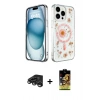 MARSİLYAN™- iPhone 15 Pro Max Kılıf Kozmos Doku - Siyah Buffer Cam Ekran Koruyucu + Titanyum Gri Raze Metal Kamera Lens
