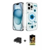 MARSİLYAN™- iPhone 15 Pro Max Kılıf Kozmos Doku - Siyah Buffer Cam Ekran Koruyucu + Titanyum Gri Raze Metal Kamera Lens