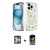 MARSİLYAN™- iPhone 15 Pro Max Kılıf Kozmos Doku - Siyah Buffer Hayalet Cam Ekran Koruyucu + PVD Metal Kamera Lens - GS