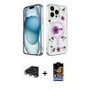 MARSİLYAN™- iPhone 15 Pro Max Kılıf Kozmos Doku - Siyah Buffer Hayalet Cam Ekran Koruyucu + Lacivert Raze Metal Kamera Lens