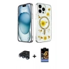 MARSİLYAN™- iPhone 15 Pro Max Kılıf Kozmos Doku - Siyah Buffer Hayalet Cam Ekran Koruyucu + Lacivert Raze Metal Kamera Lens
