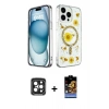 MARSİLYAN™- iPhone 15 Pro Max Kılıf Kozmos Doku - Siyah Buffer Hayalet Cam Ekran Koruyucu + PVD Metal Kamera Lens - SH